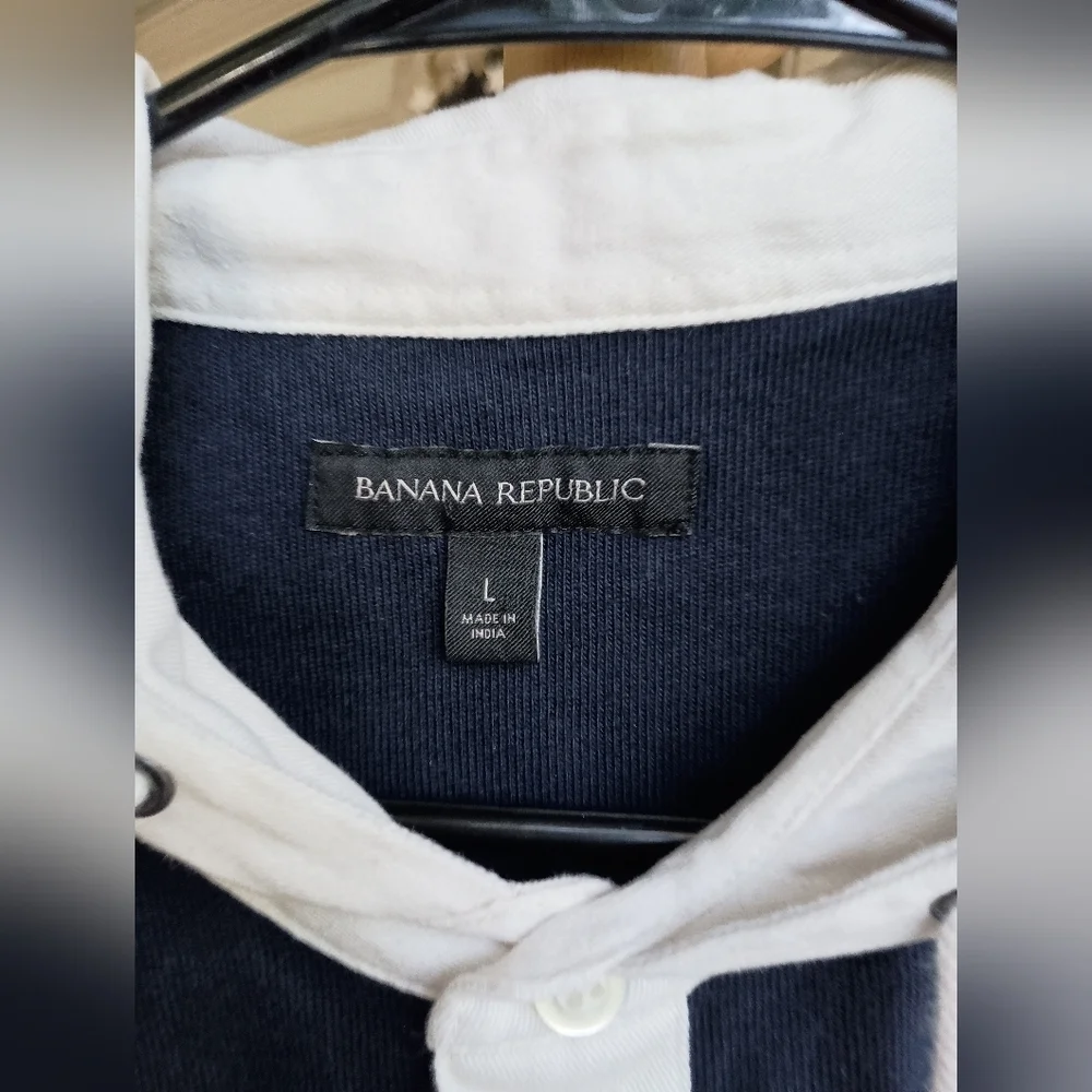 Banana Republic 100% Cotton Navy Blue and White Hoodie with Logo_Large